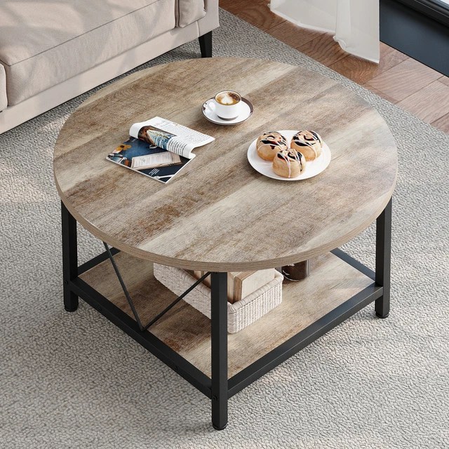 ROUND COFFEE TABLE Center Coffee with Storage Shelf For Living Room