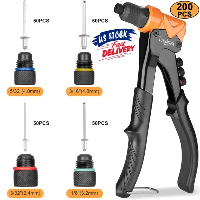 HEAVY DUTY RIVETER Tool Set Pop Rivet Gun w/ 200Pcs Blind Rivets