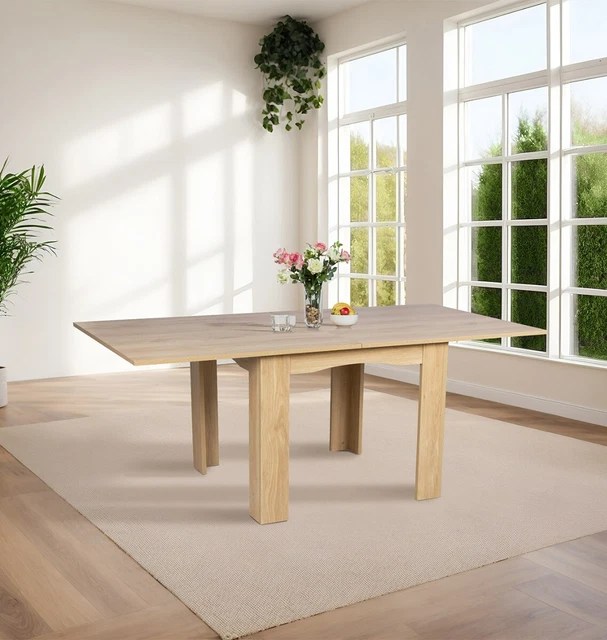 DINING TABLE, OAK Effect Flip Top Extending Table, Wooden Foldable