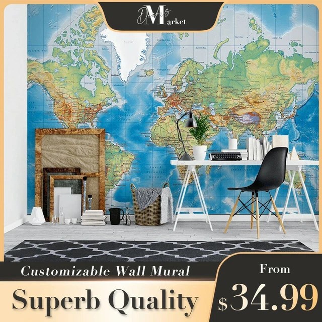 WORLD MAP MAPS World Map 3D Wall Mural Designer Australia Wallpaper
