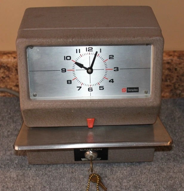 VINTAGE SIMPLEX TIME Punch Card Clock Time Recorder KCG4L3 with Keys
