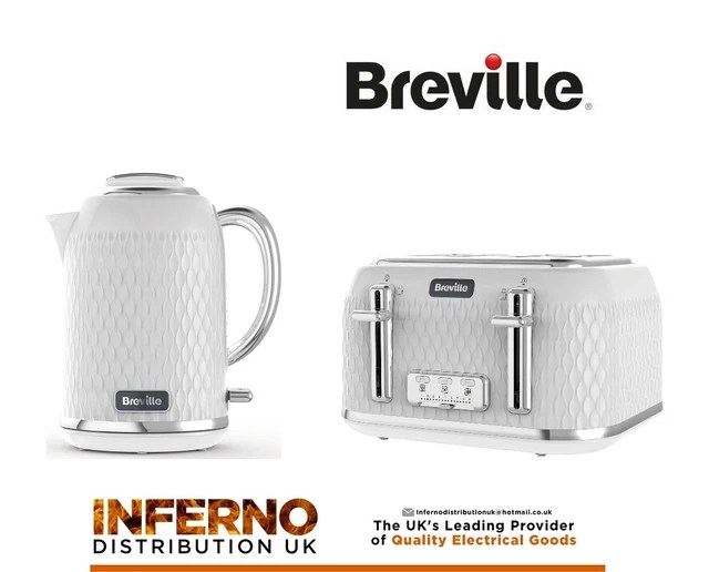 BREVILLE CURVE CUBE Jug Kettle and 4 Slice Matching Toaster Set White