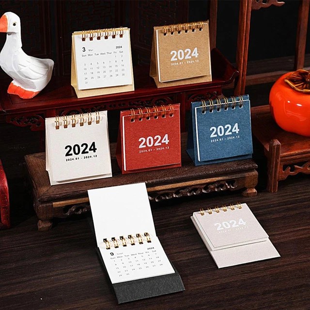 PORTABLE MINI DESK Calendar Standing Flip Small Desktop Calendar 2024 £