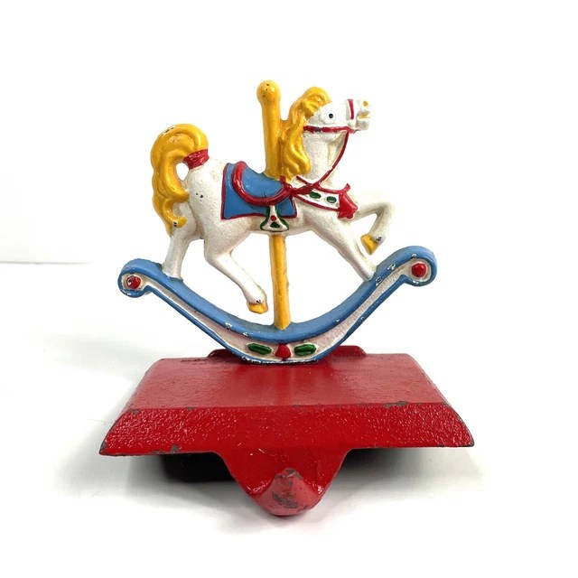 VINTAGE STOCKING HOLDER ABC Cast Iron Rocking Carousel Horse Hanger