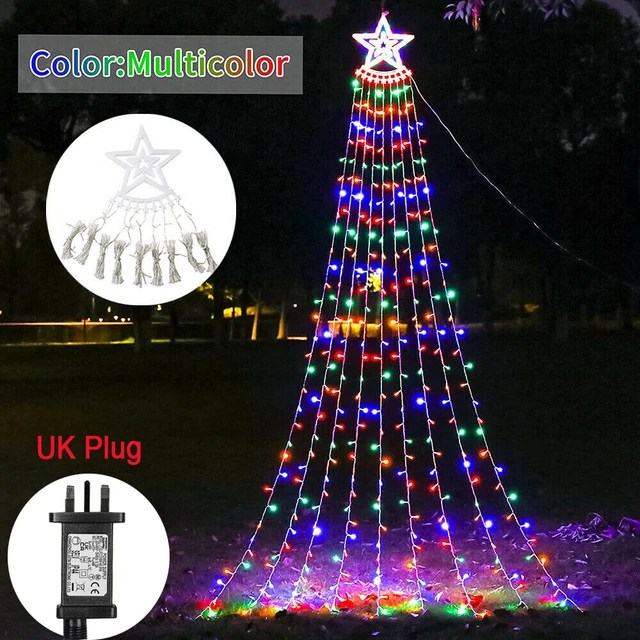 OUTDOOR CHRISTMAS DECOR Plug in LED Star String Lights Waterfall Xmas