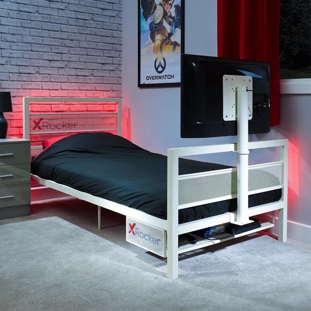 XROCKER BASECAMP TV Gaming Bed with Rotating TV Mount, Storage and