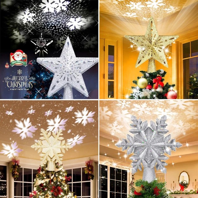 CHRISTMAS TREE TOPPER Lighted LED Star Snowflake Projector Rotating