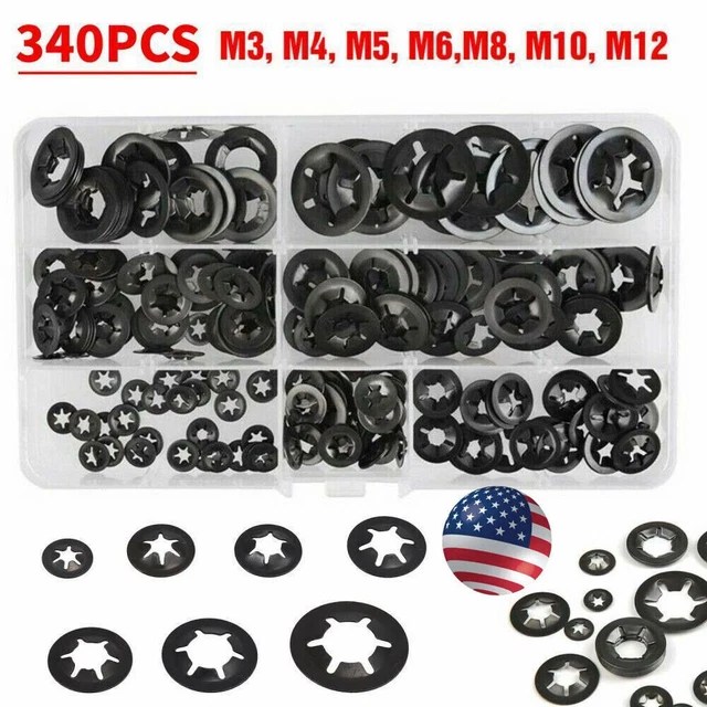 340PCS INTERNAL TOOTH Star Lock Spring Quick Washer Push On Speed Nut