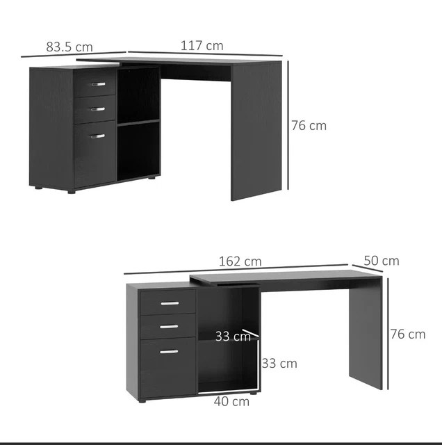 COMPUTER DESK Table Workstation L Shape File Black Home