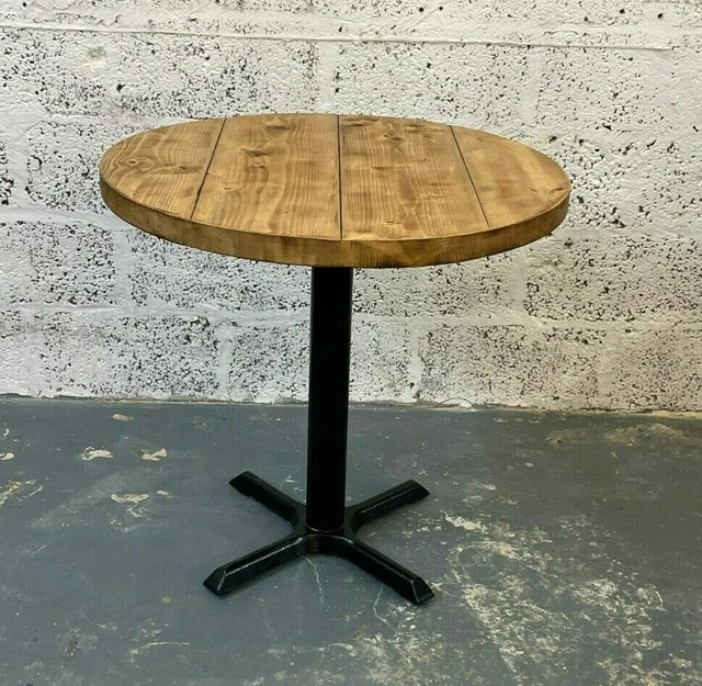 RUSTIC INDUSTRIAL ROUND Solid Wood Dining Table Pedestal Handmade in UK