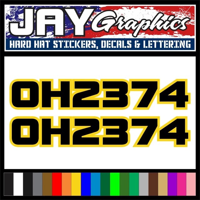 CUSTOM PRINTED SNOWMOBILE REGISTRATION Outlined Numbers Lettering