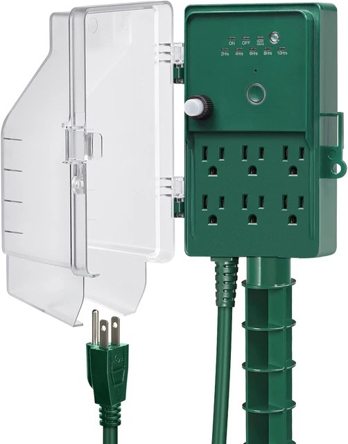 WEATHERPROOF OUTDOOR POWER Stake Light Timer with 6 Electrical Outlets