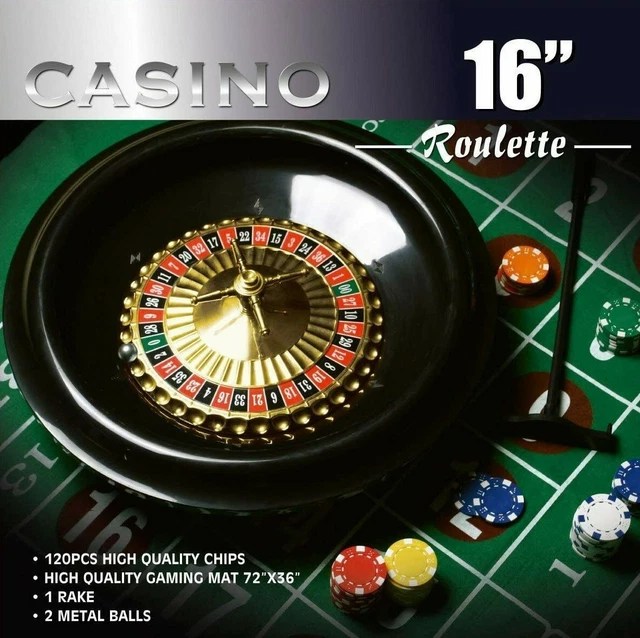 OPEN BOX, 16 Inch Roulette Wheel Game Set w/Large Size Felt & Chips