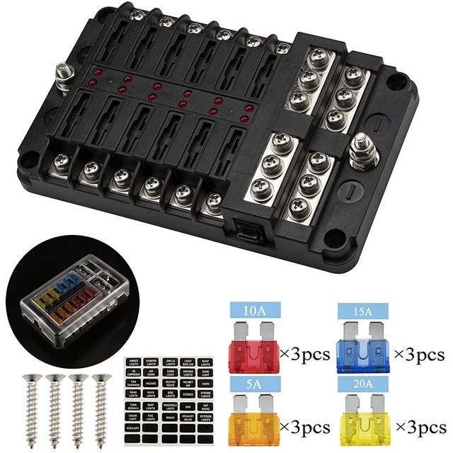 12 WAY POSITIVE Negative Anodes Fuse Block Box Transparent Cover Fuses