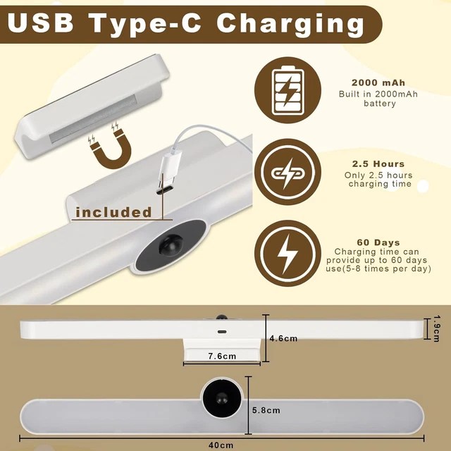 LED PIR MOTION Sensor Strip Light USB Rechargeable
