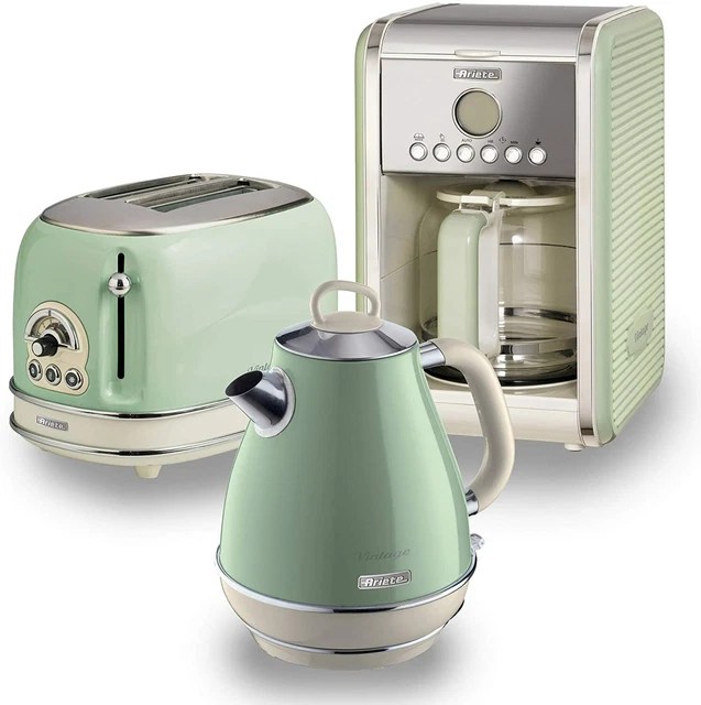 JUG KETTLE, TOASTER & Filter Coffee Machine Set, Green Vintage Style