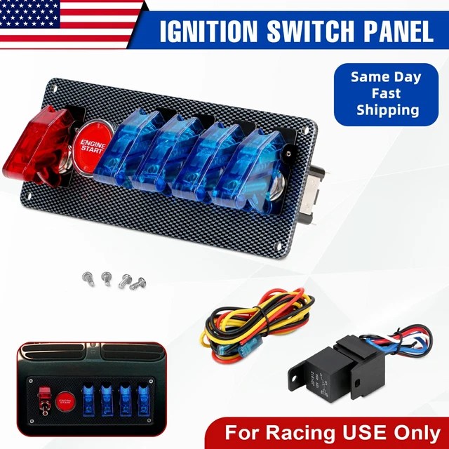 CARBON IGNITION SWITCH Panel Engine Start Push Button LED 12V Toggle