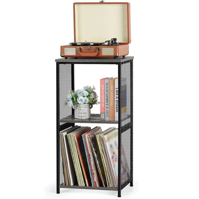3TIER TURNTABLE STAND with Divider,Record Storage End Table Record