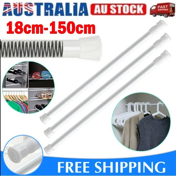 EXTENDABLE SPRING LOADED Tension Curtain Rod Rail Adjust Wardrobe Pole