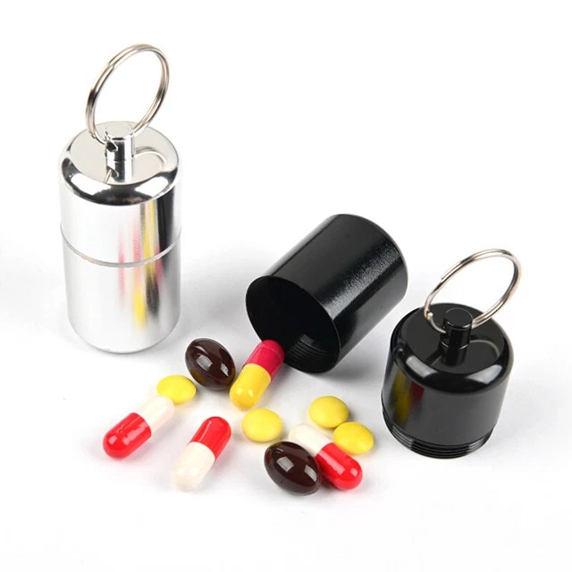 PORTABLE PILL BOX Container Mini Aluminium Pill Case Carry Bottle Case