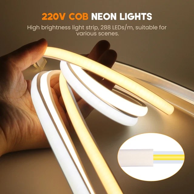 125M COB LED Strip Neon Flex Rope Light 220V 240V IP67 Waterproof Tape