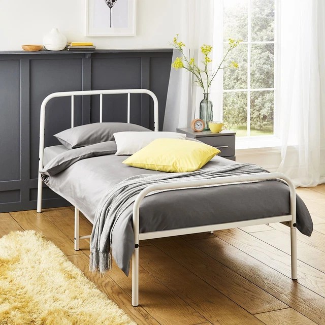 SINGLE BED FRAME Metal Rounded Headboard Easy Assembly Bed Base Storage