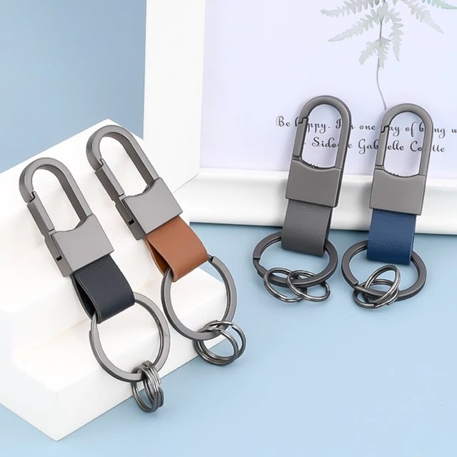 2PCS U SHAPE Key Chain Metal Key Ring Holder Durable Leather Keychains