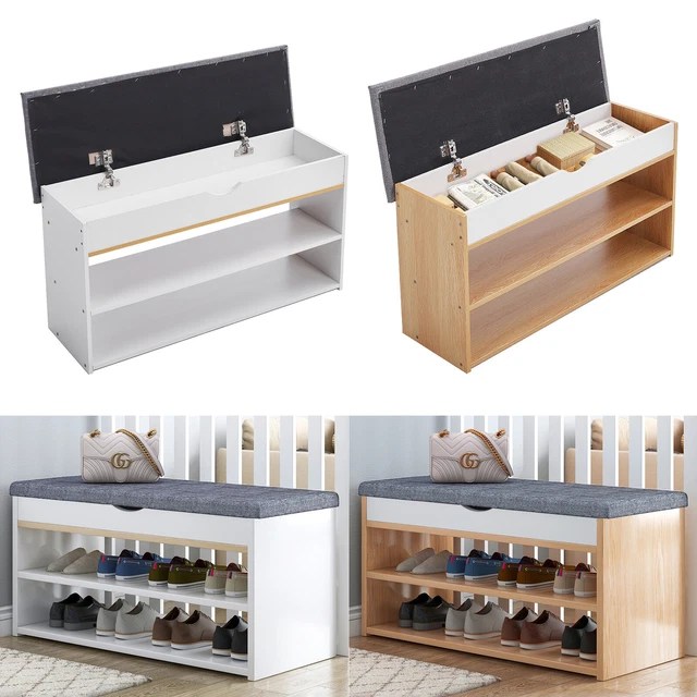 LARGE SHOE BENCH Shoe Rack Shoe Storage with Seat Cushion for