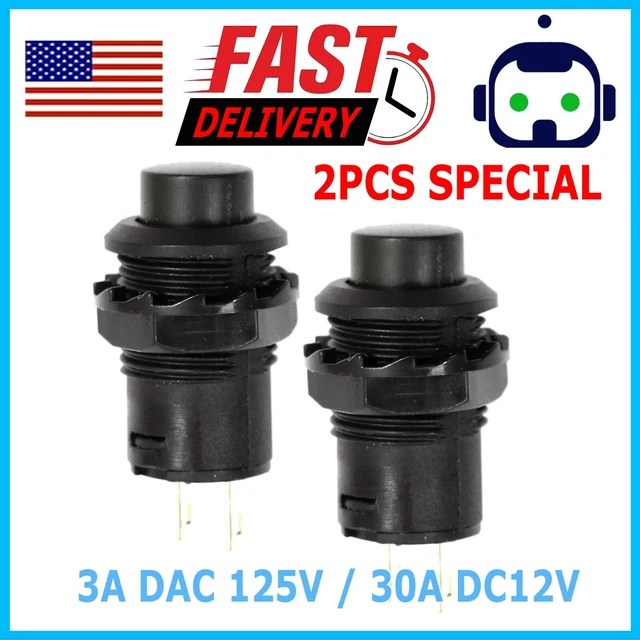 2 PACK SPST Normally Open Momentary Push Button Switch Black 32731B 4.