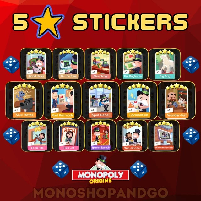 MONOPOLY GO STICKERS 5 Star Stickers Monopoly Origins READ