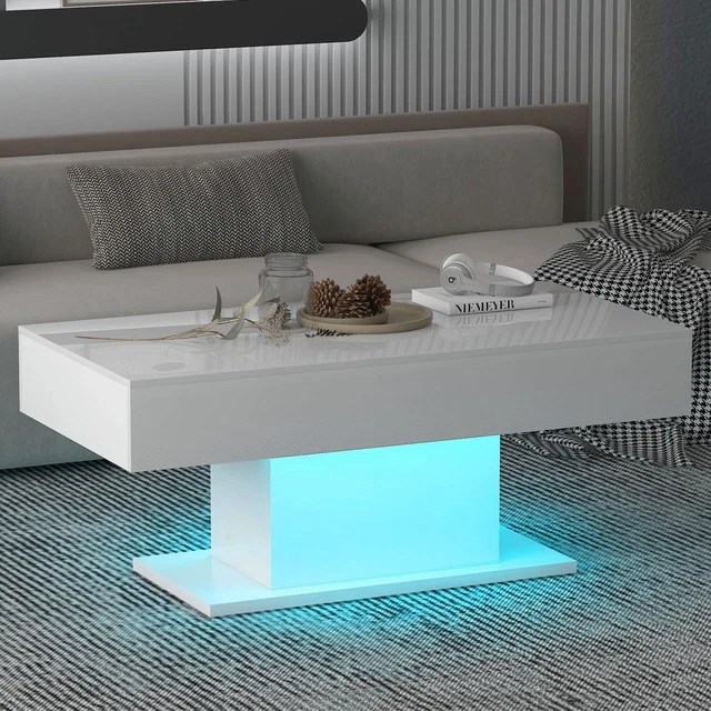 WHITE LED COFFEE Table High Gloss Cocktail Table Modern Living Room