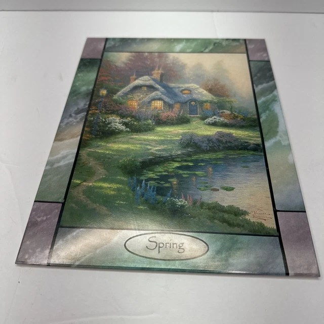 THOMAS KINKADE LIGHTED StainedGlass Clock Collection Panel Spring 39.