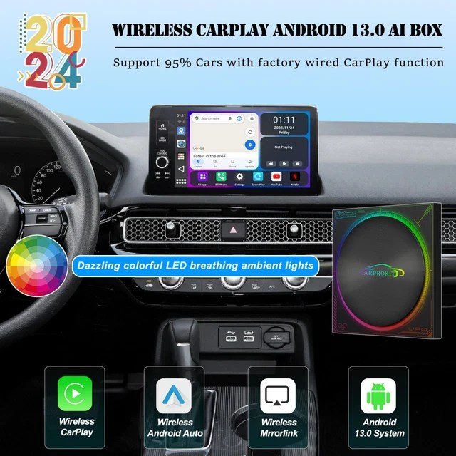 CAR ANDROID 13 Wireless CarPlay Android Auto Mirroring Adapter AI Box