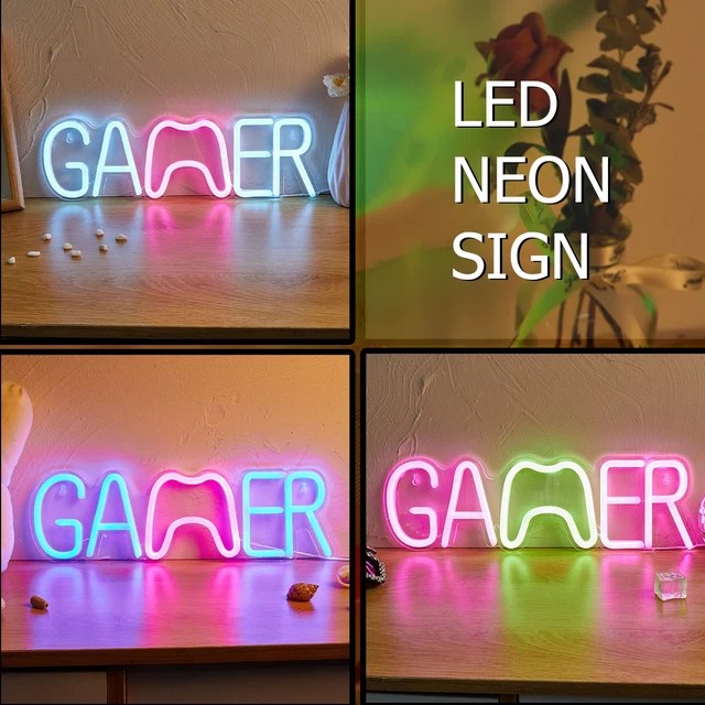 LED NEON SIGN GAMER USB Wall Night Light Lamp Hanging Bar Home Game