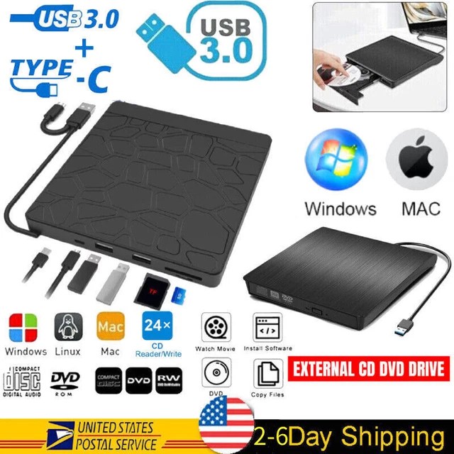 USB3.0 EXTERNAL CD DVD Drive Burner Reader Writer +RW For PC Laptop
