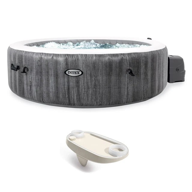 INTEX PURESPA PLUS Inflatable Hot Tub + Intex Tray Accessory w/ LED