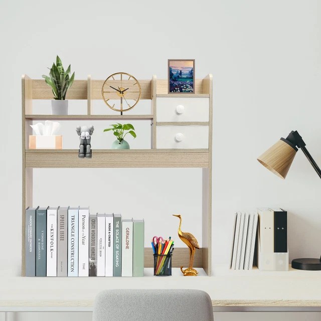 DESKTOP SHELF BOOKSHELF,MDF Countertop Bookcase Storage Display Rack