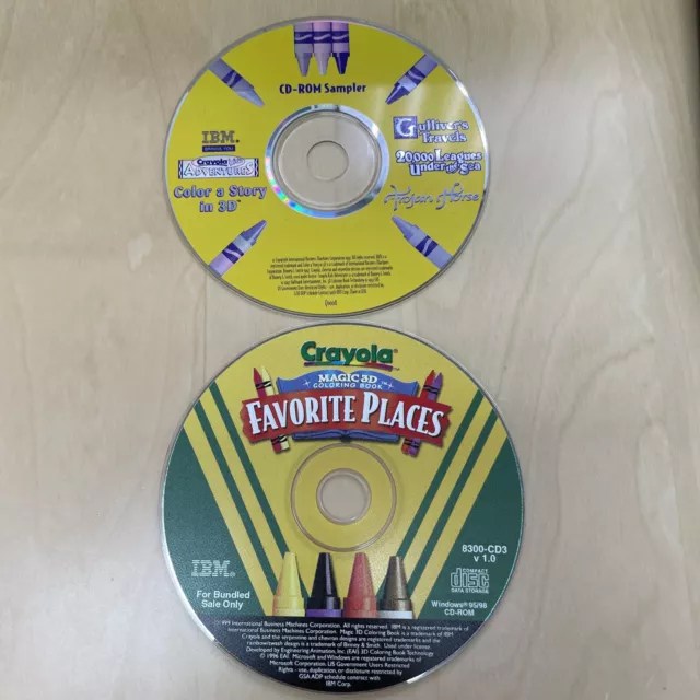 2 CDS Crayola Magic 3D Coloring Book Favorite Places PC 1999 Disc