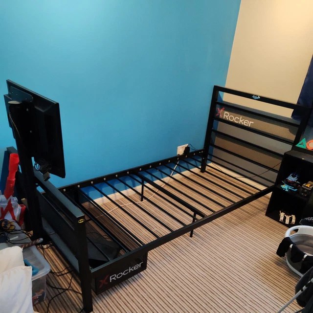 X ROCKER gaming black single bed With Built In TV Stand And console