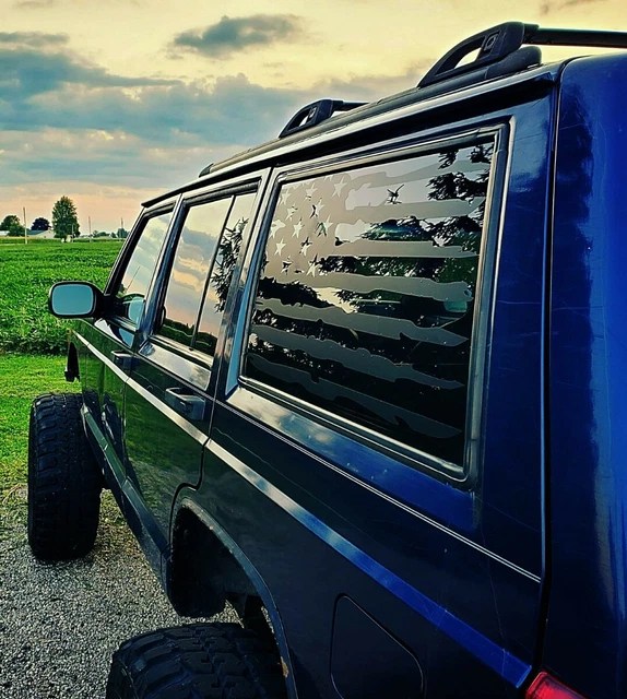 DISTRESSED AMERICAN FLAG Rear Window Decals for Jeep Cherokee 4Dr XJ