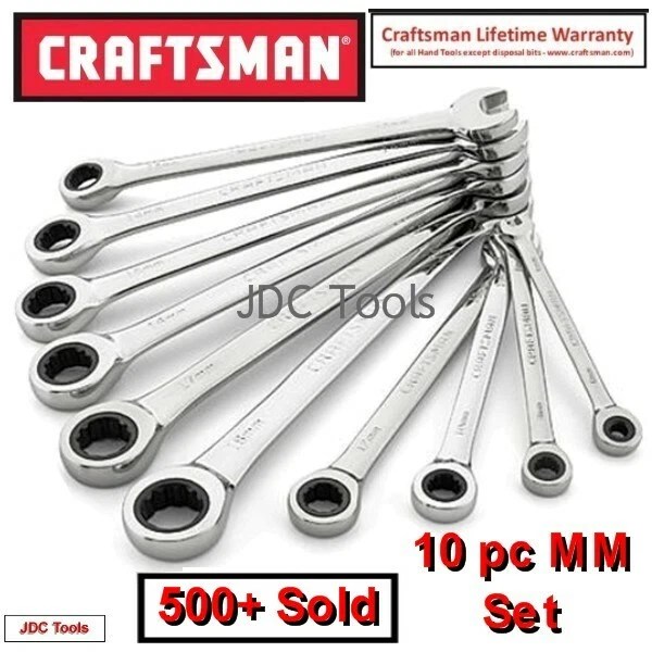 CRAFTSMAN 10PC POLISHED COMBINATION RATCHETING WRENCH SET ALL METRIC