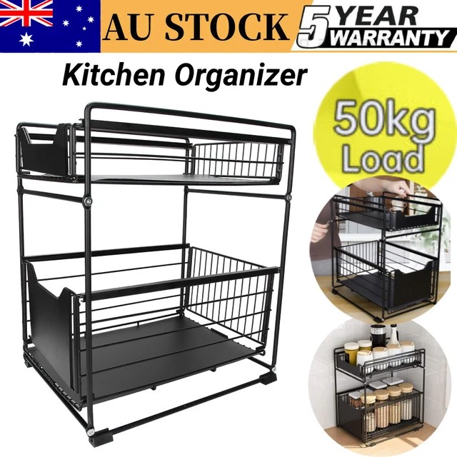 SLIDING DRAWER ORGANISER Kitchen Storage Shelf Rack Under Sink