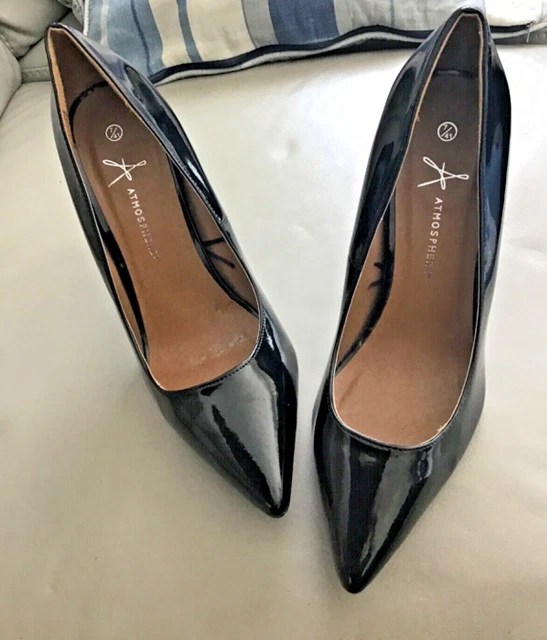 ATMOSPHERE PRIMARK BLACK PATENT COURT SHOES SIZE U.K. 7 Eu 41 £7.99