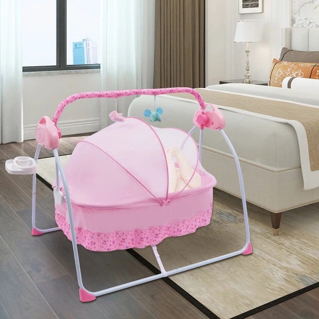 PINK ELECTRIC BABY Rocker Swing Rocking Crib Cot Bed Infant Cradle w