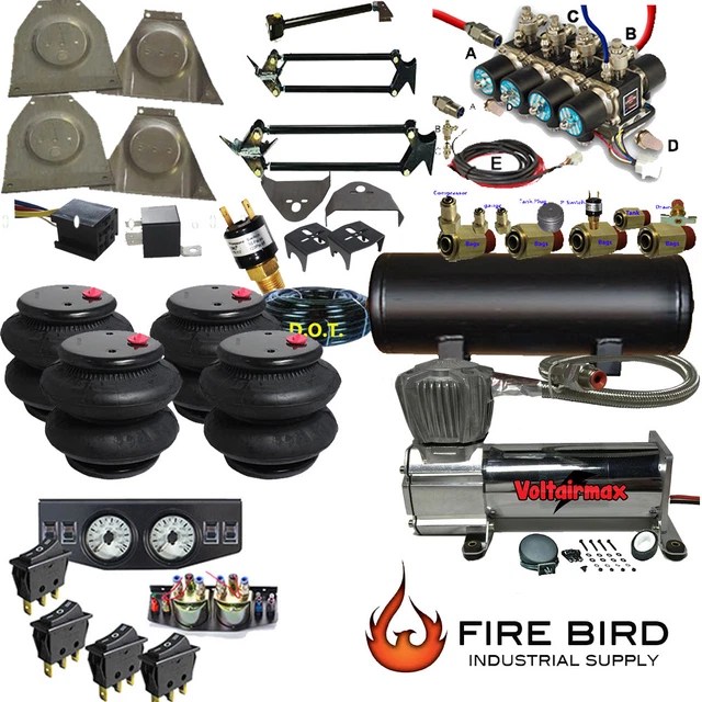 D C10 7387CHEVY GMC Air Ride Kit 2600 Bags 3/8" Valve 5 Gal DC480