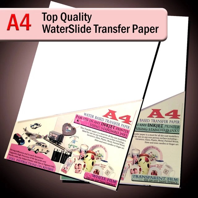 WATER SLIDE DECALS WaterSlide Transfer Paper A4 Inkjet.. Clear or