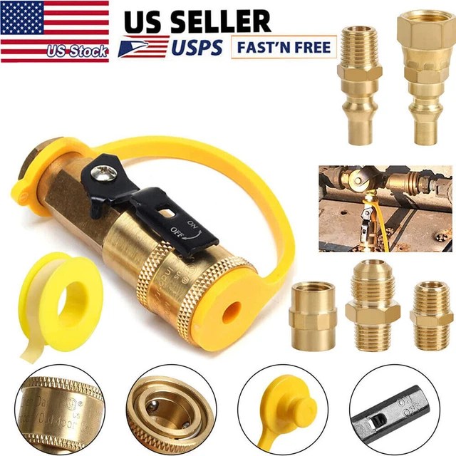 RV PROPANE QUICK Connect Fittings Adapter Valve Kit 3/8” Flare X 1/4