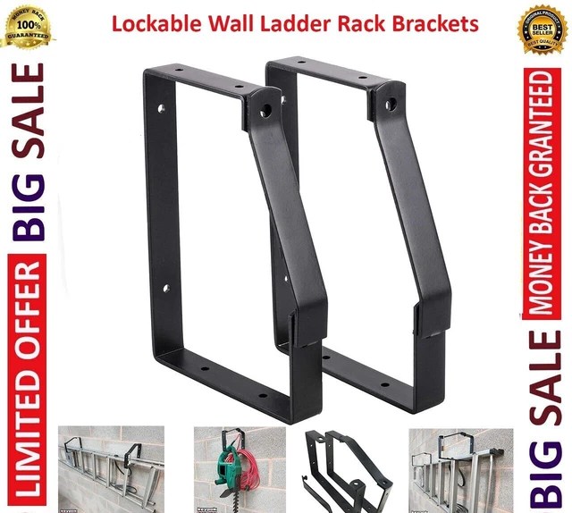 KEYPAK 2 PACK Universal Lockable Wall Ladder Rack Brackets Secure