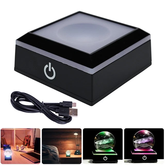 LED LIGHT BASE, Round Lighted Crystal Glass Display Base Stand 6 Colors
