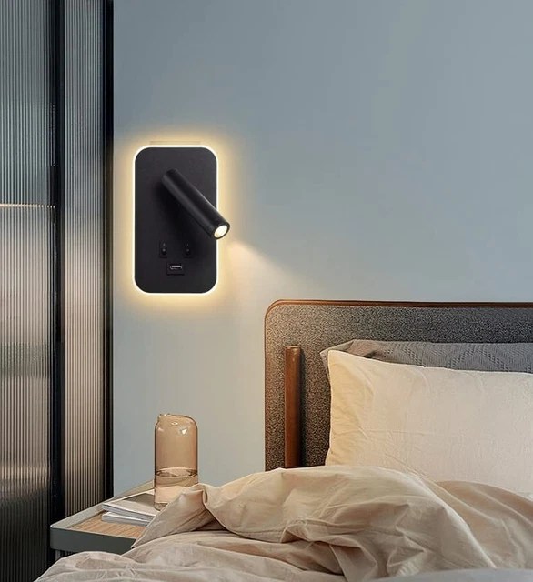BEDROOM LED ROTATABLE Sconce W/ Switch Rechargeable USB Wall Lamps